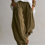 Capucine | White Loose Shirt and Olive Green Lantern Pants
