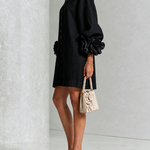 Black Floral Button-down Mini Dress With Striking Floral Cuffs