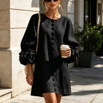 Susanna | Button-Front Floral-Cuff Mini Dress