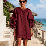 Camellia | Rose-Cuff Button Mini Dress