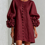 Susanna | Button-Front Floral-Cuff Mini Dress