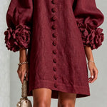 Camellia | Rose-Cuff Button Mini Dress