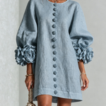Susanna | Button-Front Floral-Cuff Mini Dress