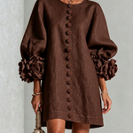 Susanna | Button-Front Floral-Cuff Mini Dress