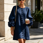 Susanna | Button-Front Floral-Cuff Mini Dress