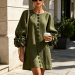 Susanna | Button-Front Floral-Cuff Mini Dress