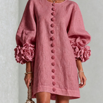 Susanna | Button-Front Floral-Cuff Mini Dress