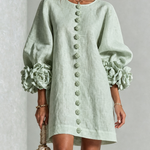 Susanna | Button-Front Floral-Cuff Mini Dress
