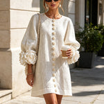 Susanna | Button-Front Floral-Cuff Mini Dress