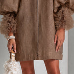 Rebecca | Zip-Front Balloon Sleeve Mini Dress