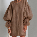 Rebecca | Zip-Front Balloon Sleeve Mini Dress