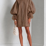 Flora | Zip-Front Balloon Sleeve Mini Dress