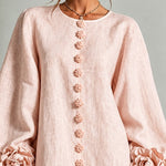 Pink Long Sleeve Floral Button-Down Mini Dress with Striking Floral Cuffs