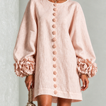 Pink Long Sleeve Floral Button-Down Mini Dress with Striking Floral Cuffs