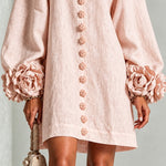 Pink Long Sleeve Floral Button-Down Mini Dress with Striking Floral Cuffs