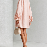 Pink Long Sleeve Floral Button-Down Mini Dress with Striking Floral Cuffs