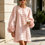Pink Long Sleeve Floral Button-Down Mini Dress with Striking Floral Cuffs