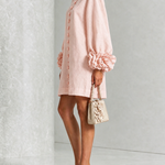 Pink Long Sleeve Floral Button-Down Mini Dress with Striking Floral Cuffs