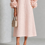 Rosetta | Floral-Cuff Buttoned Midi Dress
