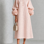 Rosetta | Floral-Cuff Buttoned Midi Dress