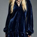 Velvet Mini Dress with Lantern Sleeves Ruffled Hem