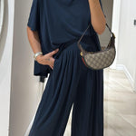 Light Grey Casual Top and Wide-leg Pants Set