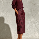 Black Collar Knit Top And Zebra Linen Midi Skirt Two‑Piece Set