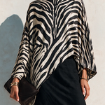 Black Zebra Asymmetrical Top And Black Drape Skirt Two‑Piece Set