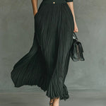 Elvira | Pleated Lapel High-Waist Maxi Dress