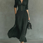 Elvira | Pleated Lapel High-Waist Maxi Dress