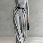 Adèle | High Neck Set with White Trim and Wide Pants