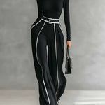 Adèle | High Neck Set with White Trim and Wide Pants