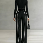 Adèle | High Neck Set with White Trim and Wide Pants