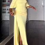 Yellow Cape Backless Maxi Dress