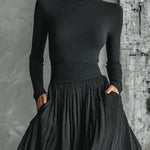 Prudence | Pleated Skirt and Black Turtleneck T-shirt Set