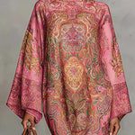 Pink Paisley Print Flared Long Sleeve Loose Midi Dress