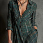 Margaux | Long Shirt Dress with Green Gingham Collar
