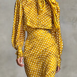 Vintage Satin Polka Dot Print Shirt And Skirt Two-Piece Set
