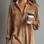 Béatrice | Midi Dress in Corduroy with Pockets and Single Button Closure