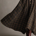Brown and Black Plaid Lapel Single-Breasted Shirt Long Dress