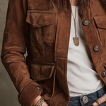 Vintage Brown Faux Suede Multi-Pocket Jacket