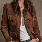 Vintage Brown Faux Suede Multi-Pocket Jacket