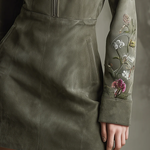 Green Embroidered Faux Suede Half-zip Mini Dress