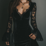 Black Velvet Lace Flared Sleeve Mini Dress