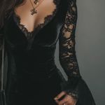 Black Velvet Lace Flared Sleeve Mini Dress