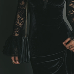 Black Velvet Lace Flared Sleeve Mini Dress