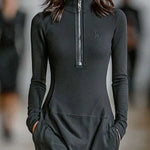 Black Turtleneck Zip-up Loose-fitting Casual Maxi Dress