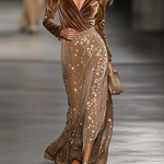 Brown Velvet Sequined V-neck Maxi Dress