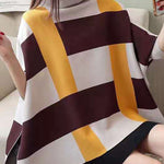 Women Striped Knit Blouse O Neck Batwing Sleeve Loose-fitting Knitted Blouse