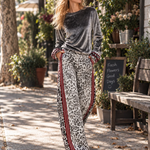 Silver Velvet Top & Leopard Print Wide-Leg Pants Set